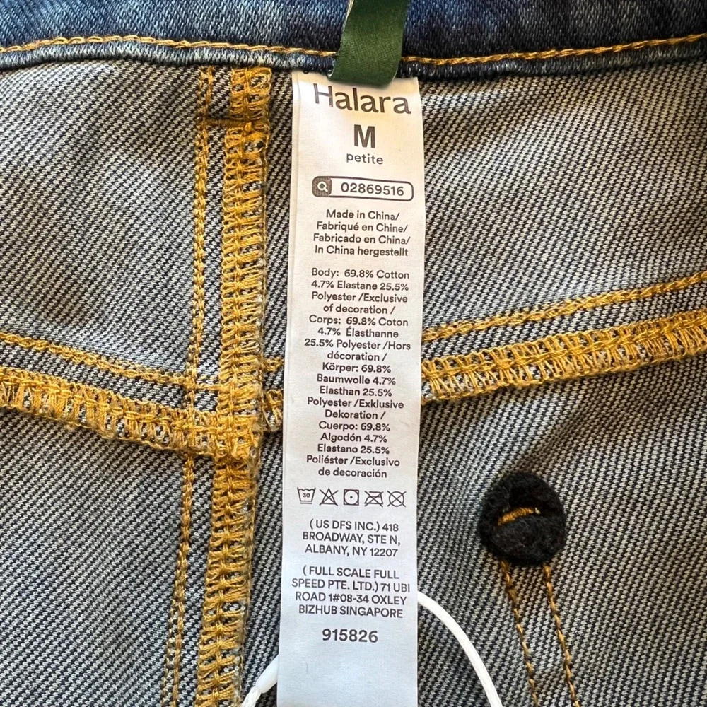 Halara Flex Denim Blue Wide Leg Stretch Asymmetrical Waist Jeans NWT Size MP - Picture 3 of 9